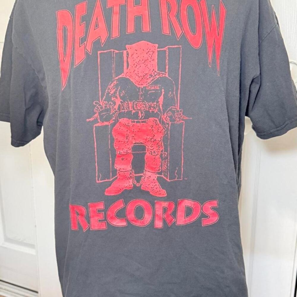 Death Row Records Electric Chair Graphic T-Shirt XL Faded Black Hip Hop Rap Tee